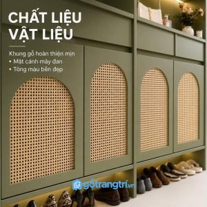 Chi tiết thiết kế Tủ giày cánh mây màu xanh olive hiện đại GHS-5026