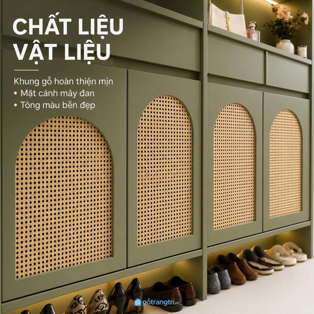 Chi tiết thiết kế Tủ giày cánh mây màu xanh olive hiện đại GHS-5026 Chi tiết thiết kế Tủ giày cánh mây màu xanh olive hiện đại GHS-5026