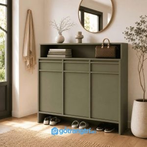 Chi tiết thiết kế Tủ Giày Màu Xanh Olive Có Kệ Trang Trí Hiện Đại GHS-5055