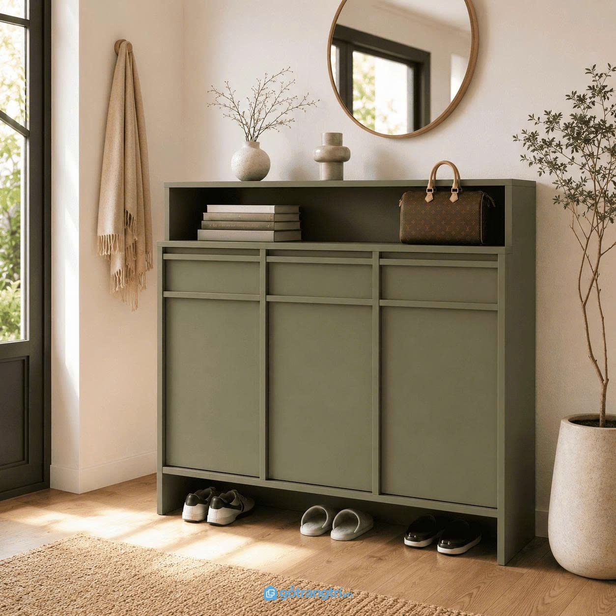 Chi tiết thiết kế Tủ Giày Màu Xanh Olive Có Kệ Trang Trí Hiện Đại GHS-5055 Chi tiết thiết kế Tủ Giày Màu Xanh Olive Có Kệ Trang Trí Hiện Đại GHS-5055
