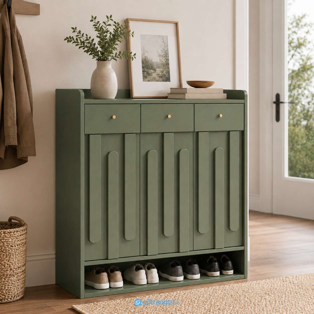 Chi tiết thiết kế Tủ Giày Màu Xanh Olive Hiện Đại 3 Cánh GHS-5051 Chi tiết thiết kế Tủ Giày Màu Xanh Olive Hiện Đại 3 Cánh GHS-5051