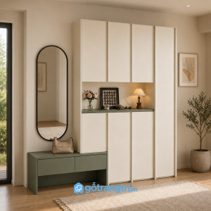 Chi tiết thiết kế Tủ giày màu xanh olive kịch trần hiện đại GHS-5039