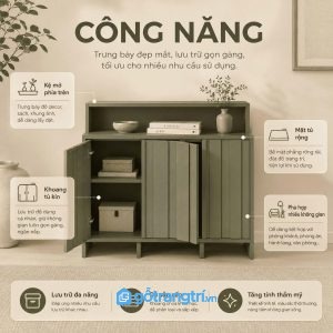 Chi tiết thiết kế Tủ lưu trữ cánh nan dọc màu xanh olive hiện đại GHS-5054