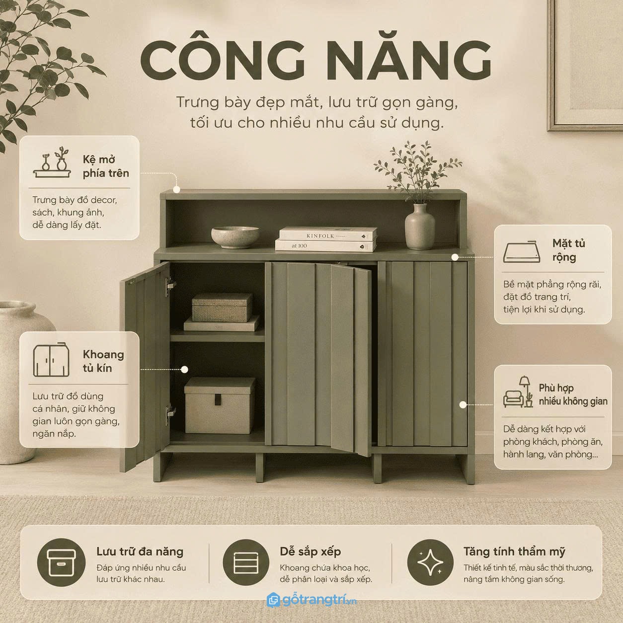 Chi tiết thiết kế Tủ lưu trữ cánh nan dọc màu xanh olive hiện đại GHS-5054 Chi tiết thiết kế Tủ lưu trữ cánh nan dọc màu xanh olive hiện đại GHS-5054