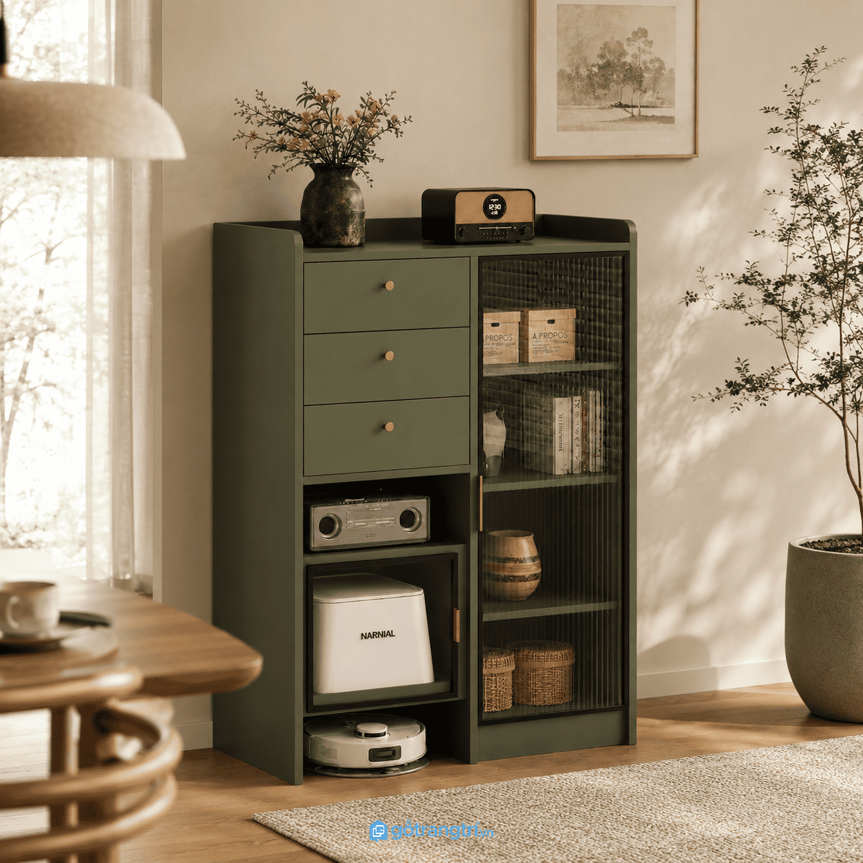Chi tiết thiết kế Tủ lưu Tủ lưu trữ cửa kính sọc 80cm đa năng cho nhiều không giantrữ cửa kính sọc 80cm hiện đại GHS-5060