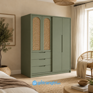 Chi tiết thiết kế Tủ Quần Áo Cánh Mây Màu Xanh Olive Hiện Đại GHS-5028