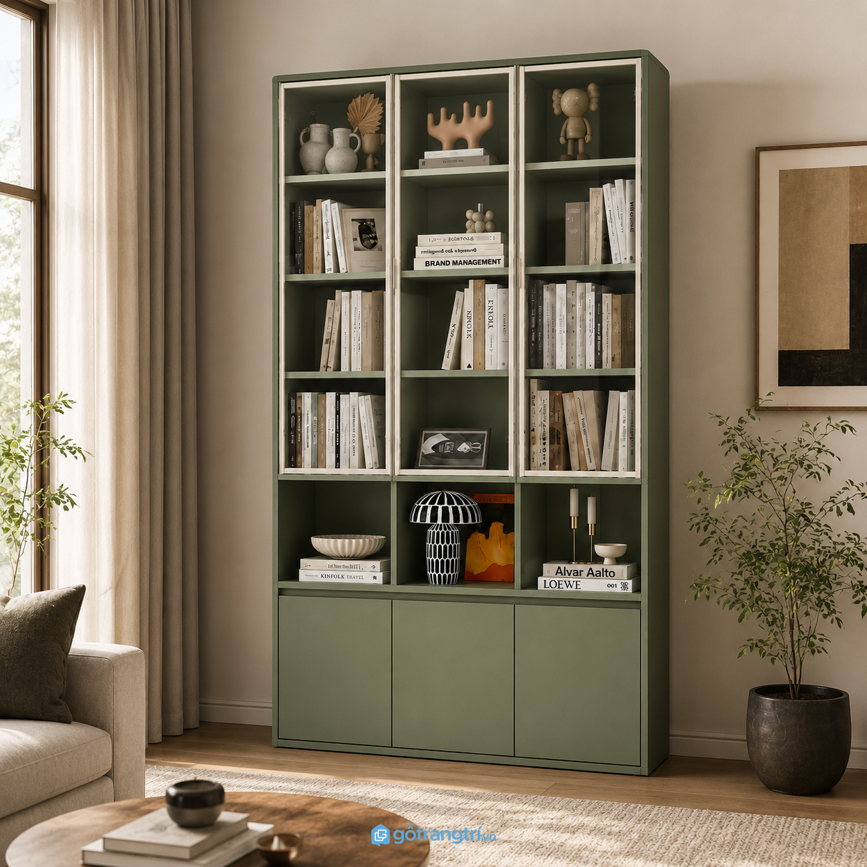 Chi tiết thiết kế Tủ Sách Màu Xanh Olive Cánh Kính Hiện Đại GHS-5012 Chi tiết thiết kế Tủ Sách Màu Xanh Olive Cánh Kính Hiện Đại GHS-5012