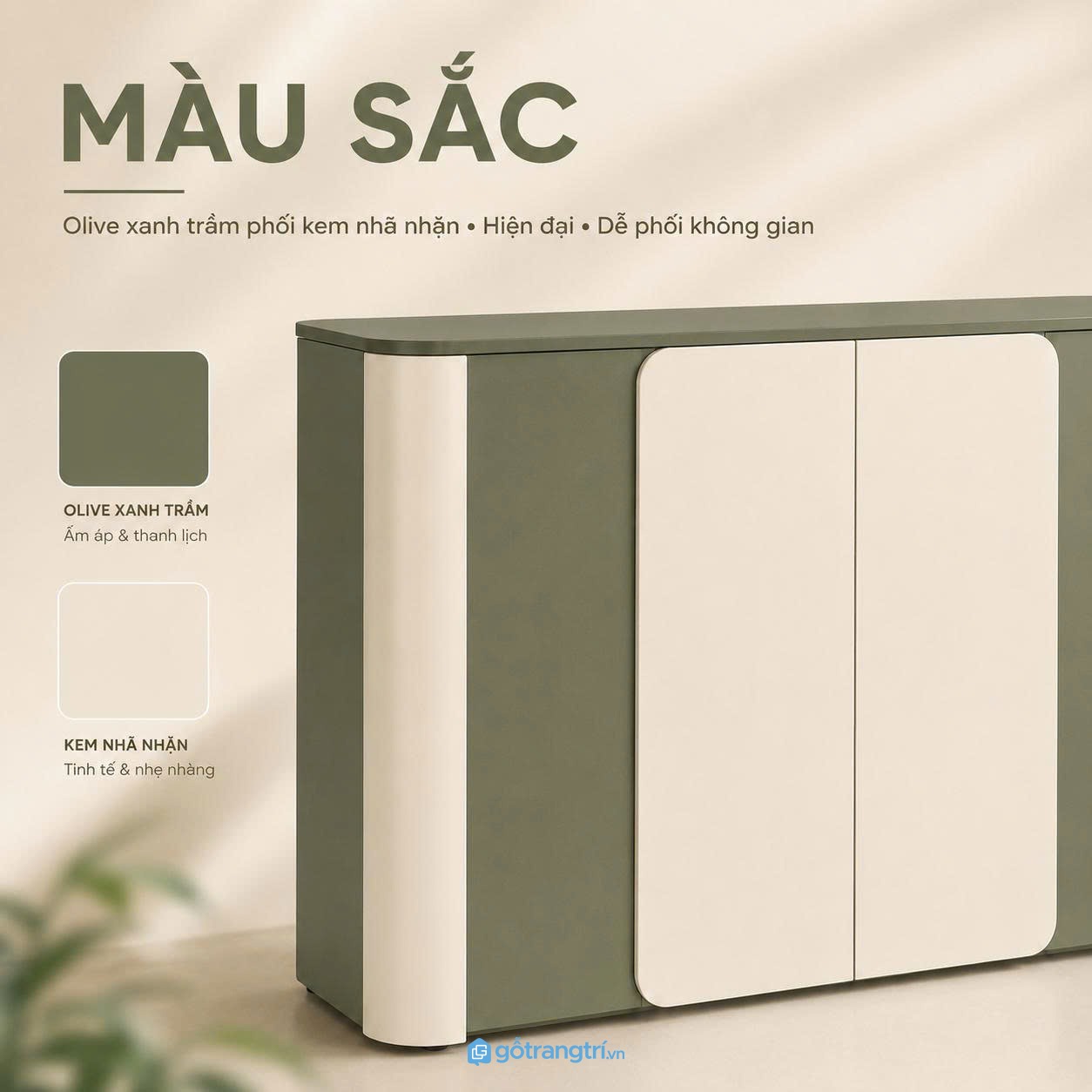 Chi tiết thiết kế Tủ trang trí phòng khách màu xanh olive hiện đại GHS-5030