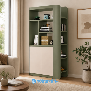 Chi tiết thiết kế Tủ trang trí phòng khách màu xanh olive hiện đại GHS-5045