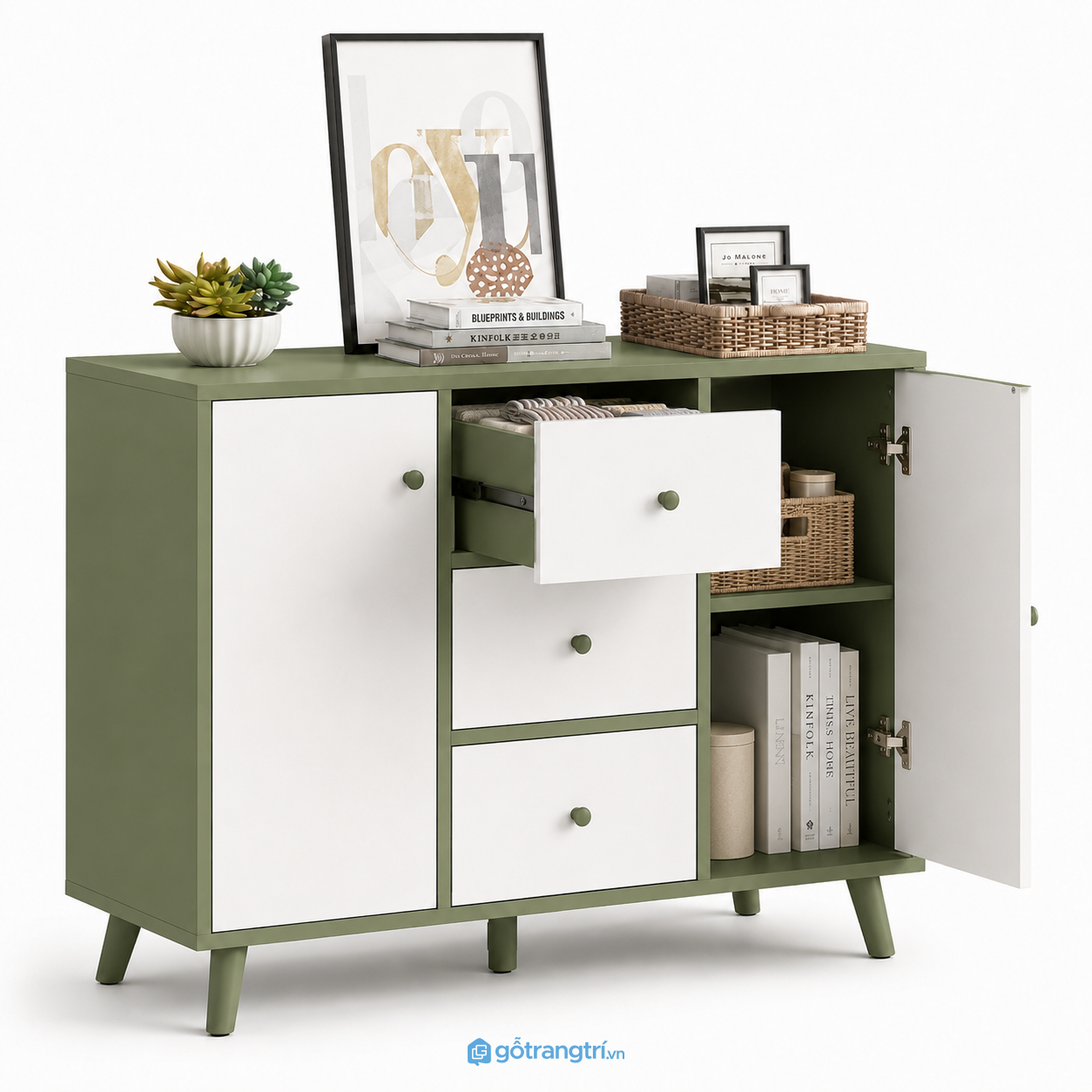 Tủ giày hiện đại màu xanh trắng 120cm