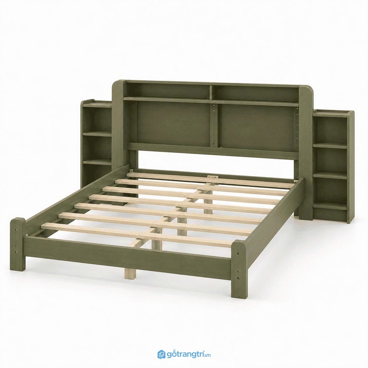 Giường Ngủ Có Kệ Đầu Giường Tích Hợp Màu Xanh Olive GHS-9023 - hình ảnh thực tế 1