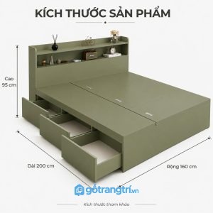 Giường ngủ có ngăn kéo lưu trữ màu xanh olive GHS-9003 - Giường lọt nệm 1m6x2m - Xanh olive - GHS-9003
