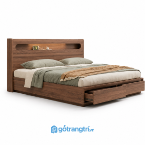 Giường Ngủ Có Ngăn Kéo Lưu Trữ Màu Xanh Olive GHS-9010 - Lọt đệm 1m8x2m - Màu gỗ 613