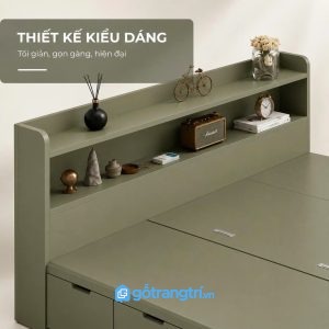Giường ngủ có ngăn kéo lưu trữ màu xanh olive tối ưu diện tích phòng ngủ