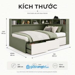 Giường ngủ đa năng có kệ đầu giường và ngăn kéo lưu trữ GHS-9006 - Giường lọt nệm 1m2x2m - Xanh olive - GHS-9006