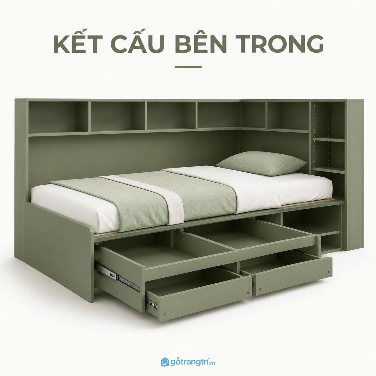 Giường ngủ đa năng có kệ đầu giường và ngăn kéo lưu trữ GHS-9006 - hình ảnh thực tế 1