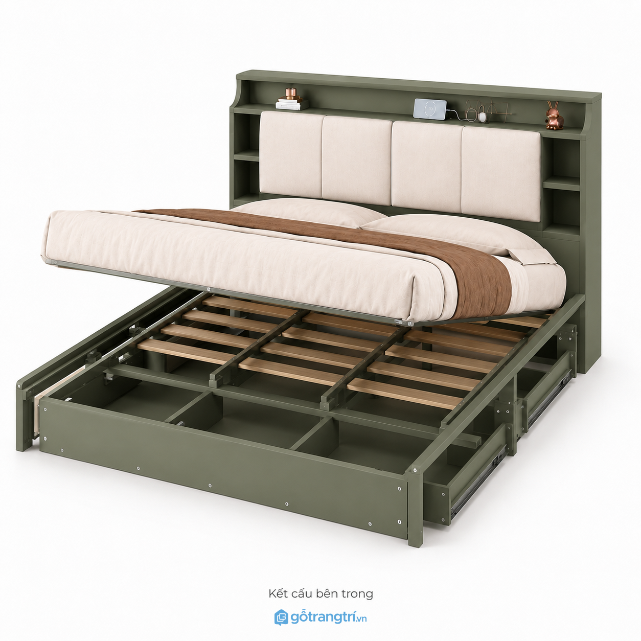 Giường ngủ đa năng có ngăn kéo và kệ đầu giường GHS-9016 - hình ảnh thực tế 1 Giường ngủ đa năng có ngăn kéo và kệ đầu giường GHS-9016 - hình ảnh thực tế 1