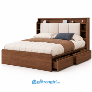 Giường ngủ đa năng có ngăn kéo và kệ đầu giường GHS-9016 - Lọt đệm 1m8x2m - Màu gỗ 613