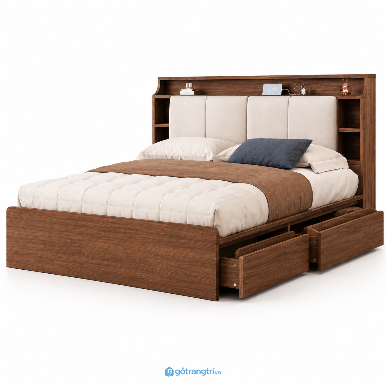 Giường ngủ đa năng có ngăn kéo và kệ đầu giường GHS-9016 - Lọt đệm 1m8x2m - Màu gỗ 613 Giường ngủ đa năng có ngăn kéo và kệ đầu giường GHS-9016 - Lọt đệm 1m8x2m - Màu gỗ 613