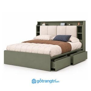 Giường ngủ đa năng có ngăn kéo và kệ đầu giường GHS-9016 - Lọt đệm 1m8x2m - Xanh olive