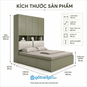 Giường ngủ liền tủ đa năng hiện đại kết hợp hệ tủ lưu trữ tiện nghi cho phòng ngủ