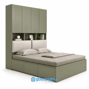 Giường ngủ liền tủ đa năng hiện đại tối ưu không gian GHS-9043 - Lọt nệm 1m6x2m - Xanh olive - GHS-9043