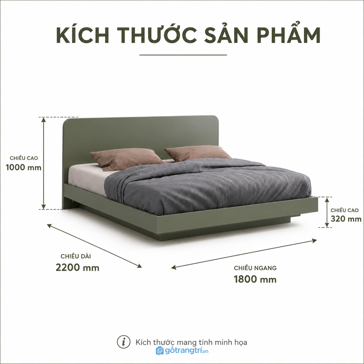 Giường ngủ màu xanh olive hiện đại mang đến không gian nghỉ ngơi tinh giản và tiện nghi