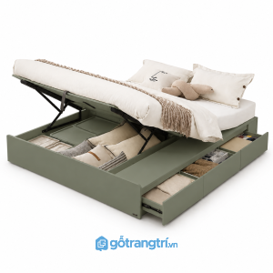 Giường ngủ nâng hạ có ngăn kéo lưu trữ GHS-9021 - Lọt nệm 1m6x2m - Xanh olive - GHS-9021A