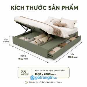 Giường ngủ nâng hạ có ngăn kéo lưu trữ tối ưu diện tích phòng ngủ