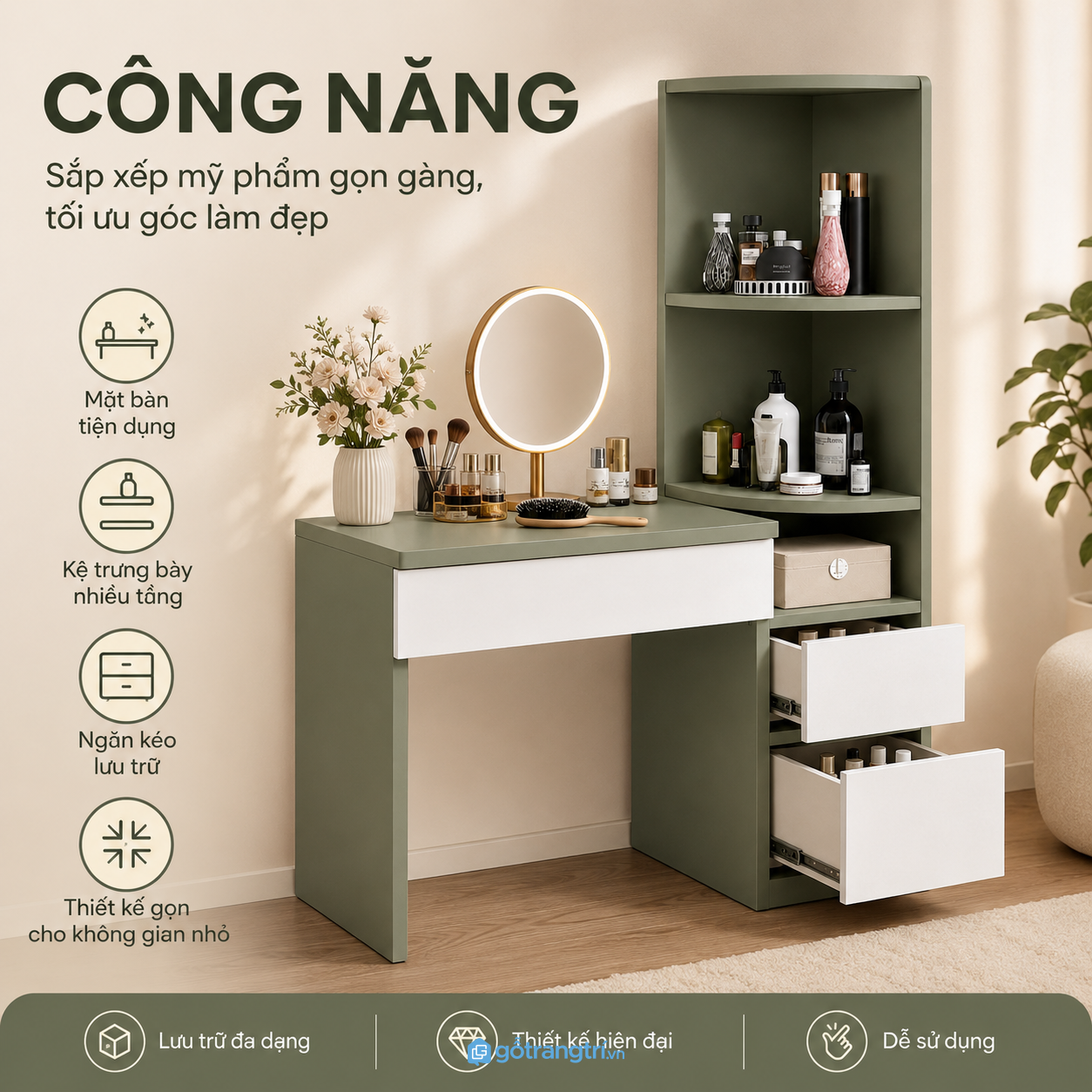 Hệ kệ và ngăn kéo lưu trữ tiện lợi Hệ kệ và ngăn kéo lưu trữ tiện lợi