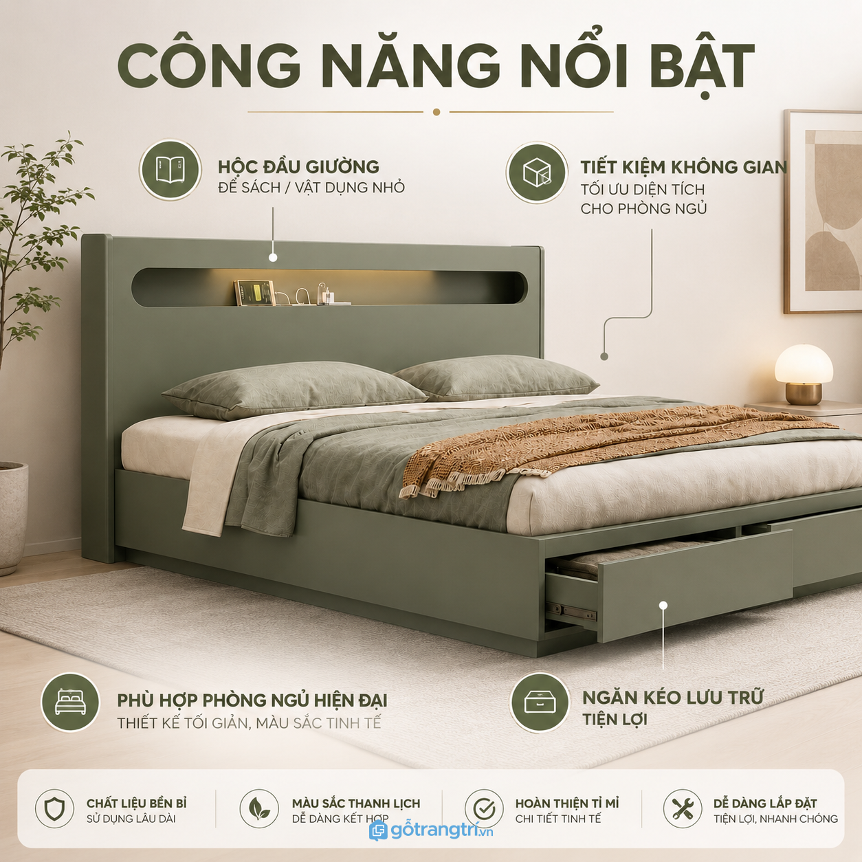 Hộc kéo lưu trữ giúp tối ưu diện tích