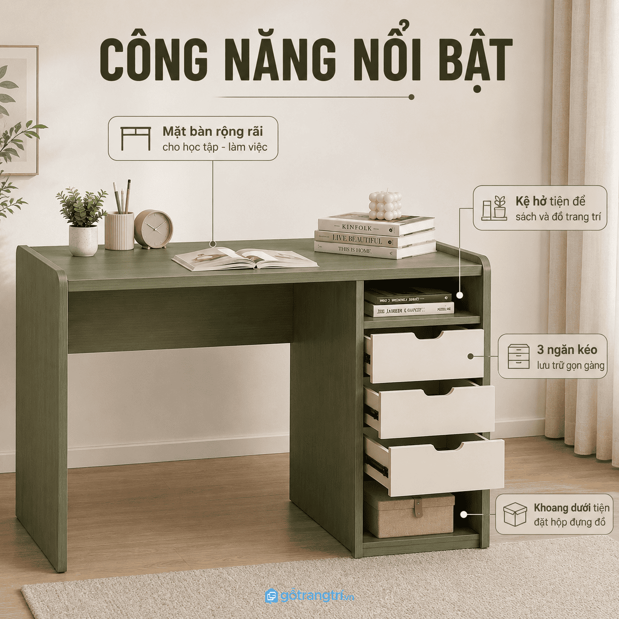 Hộc tủ 3 ngăn giúp lưu trữ khoa học