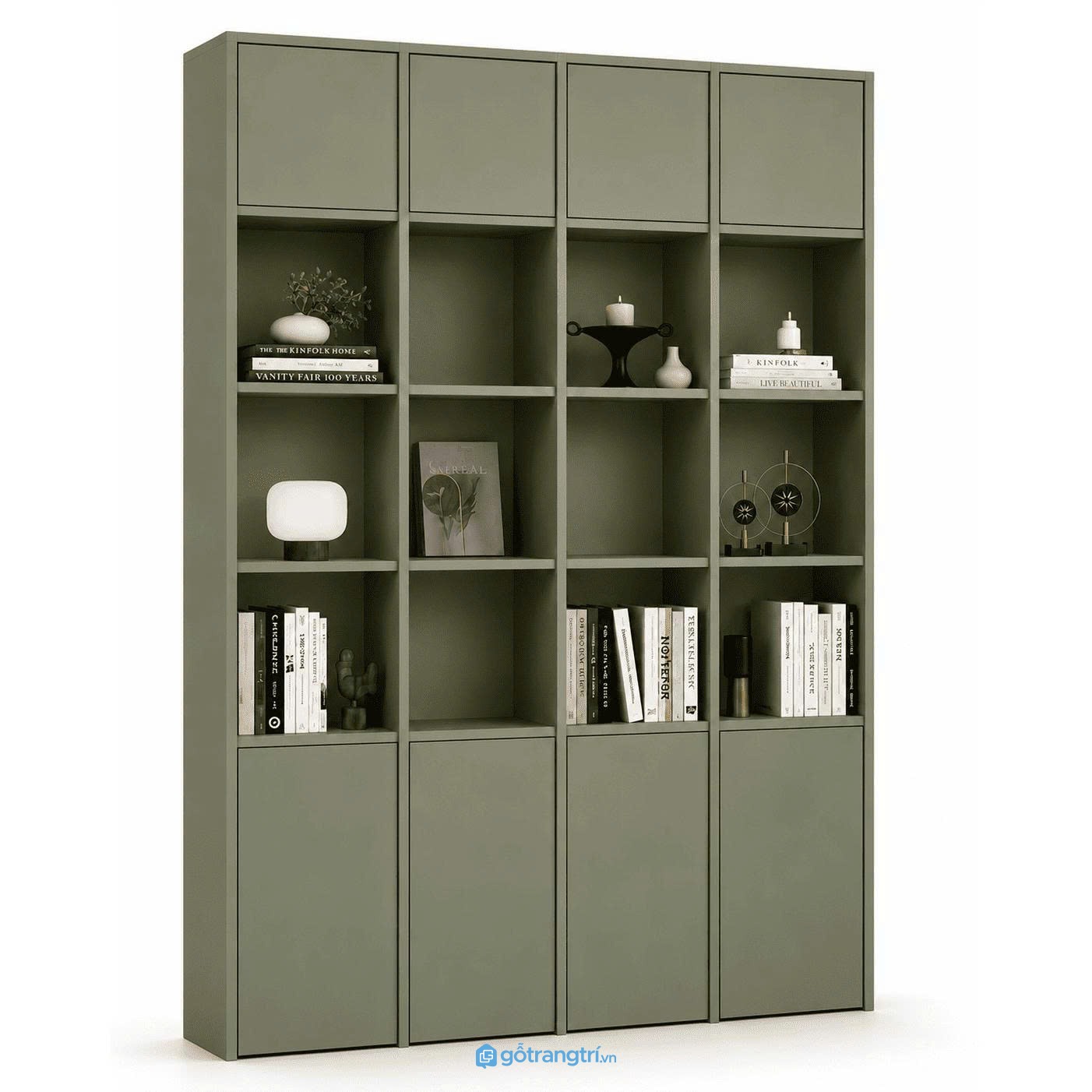 Kệ Sách Đứng Nhiều Ngăn Màu Xanh Olive Hiện Đại GHS-2004 - 1600x350x2200mm - Xanh olive - GHS-2004