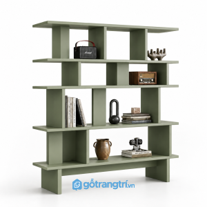 Kệ sách mở màu xanh olive hiện đại nhiều tầng GHS-2003 - 1800x300x1400mm - Xanh olive - GHS-2003