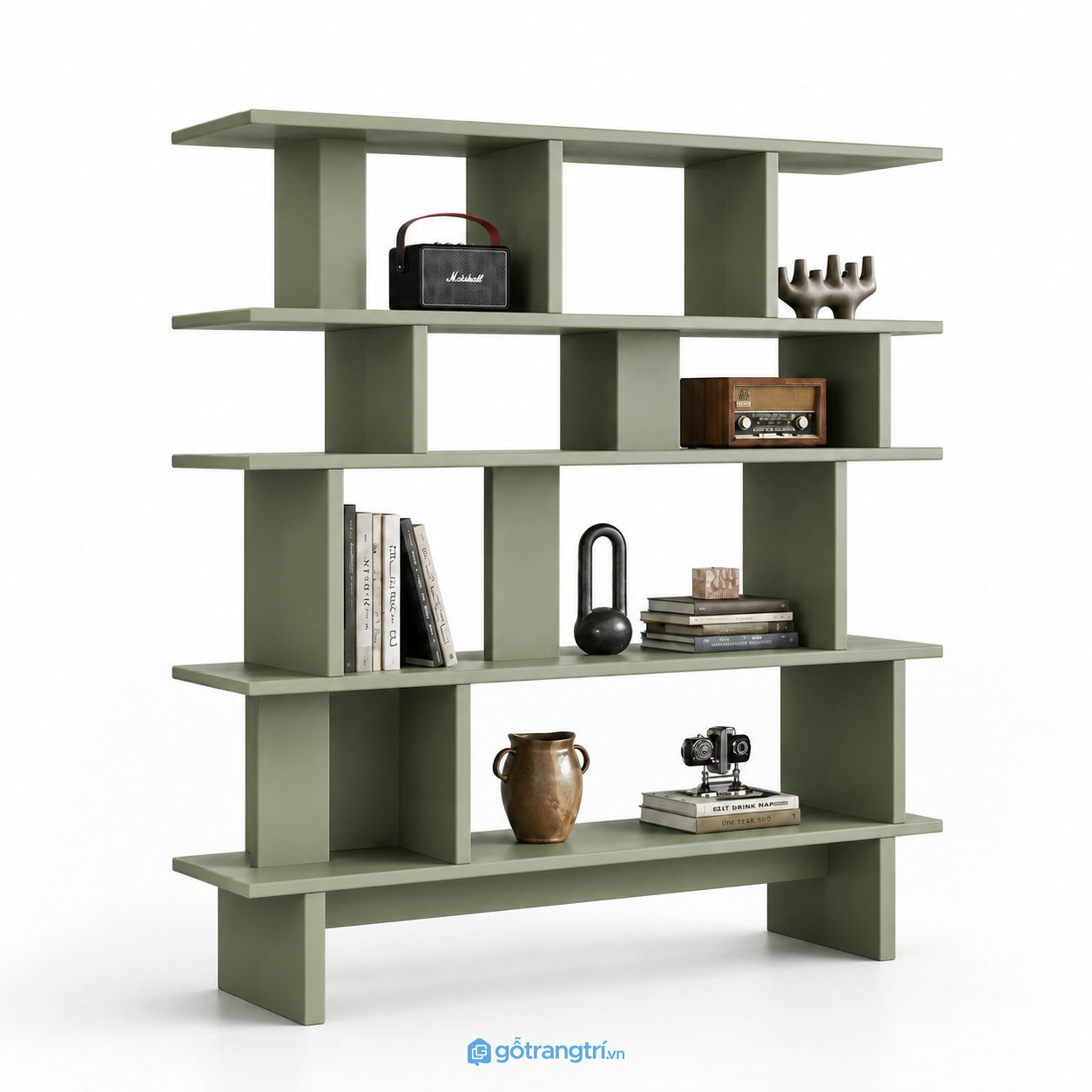 Kệ sách mở màu xanh olive hiện đại nhiều tầng GHS-2003 - 1800x300x1400mm - Xanh olive - GHS-2003 Kệ sách mở màu xanh olive hiện đại nhiều tầng GHS-2003 - 1800x300x1400mm - Xanh olive - GHS-2003