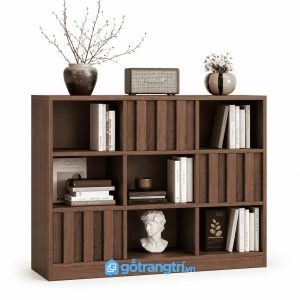 Kệ sách thấp màu xanh olive hiện đại nhiều ngăn GHS-2006 - 120x30x120cm - Vân gỗ nhiều màu tùy chọn - Chat Zalo - GHS-2006b