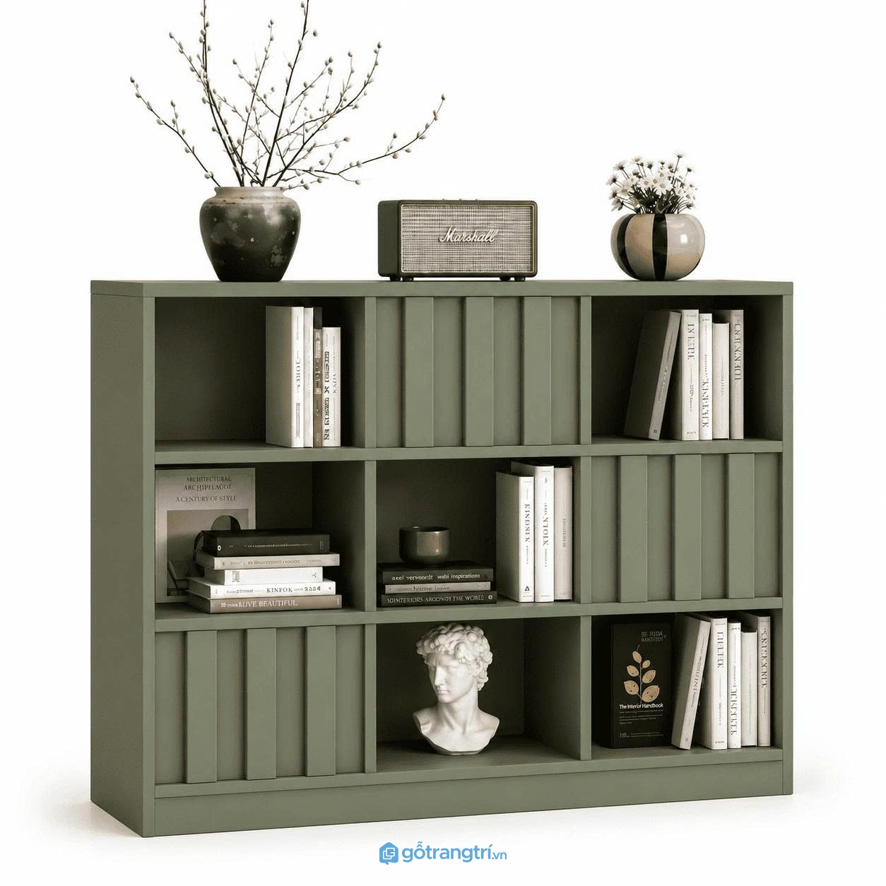 Kệ sách thấp màu xanh olive hiện đại nhiều ngăn GHS-2006 - 120x30x120cm - Xanh olive - GHS-2006a Kệ sách thấp màu xanh olive hiện đại nhiều ngăn GHS-2006 - 120x30x120cm - Xanh olive - GHS-2006a