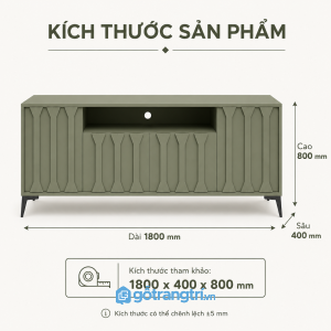 Kệ tivi màu xanh olive hiện đại với thiết kế panel nổi sang trọng
