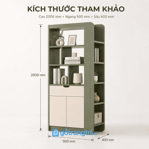 Kệ trang trí kết hợp tủ lưu trữ giúp không gian gọn gàng và thẩm mỹ hơn