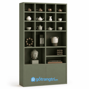 Kệ trưng bày nhiều ngăn 120cm hiện đại GHS-5061 - 1200x350x2200mm - Xanh olive