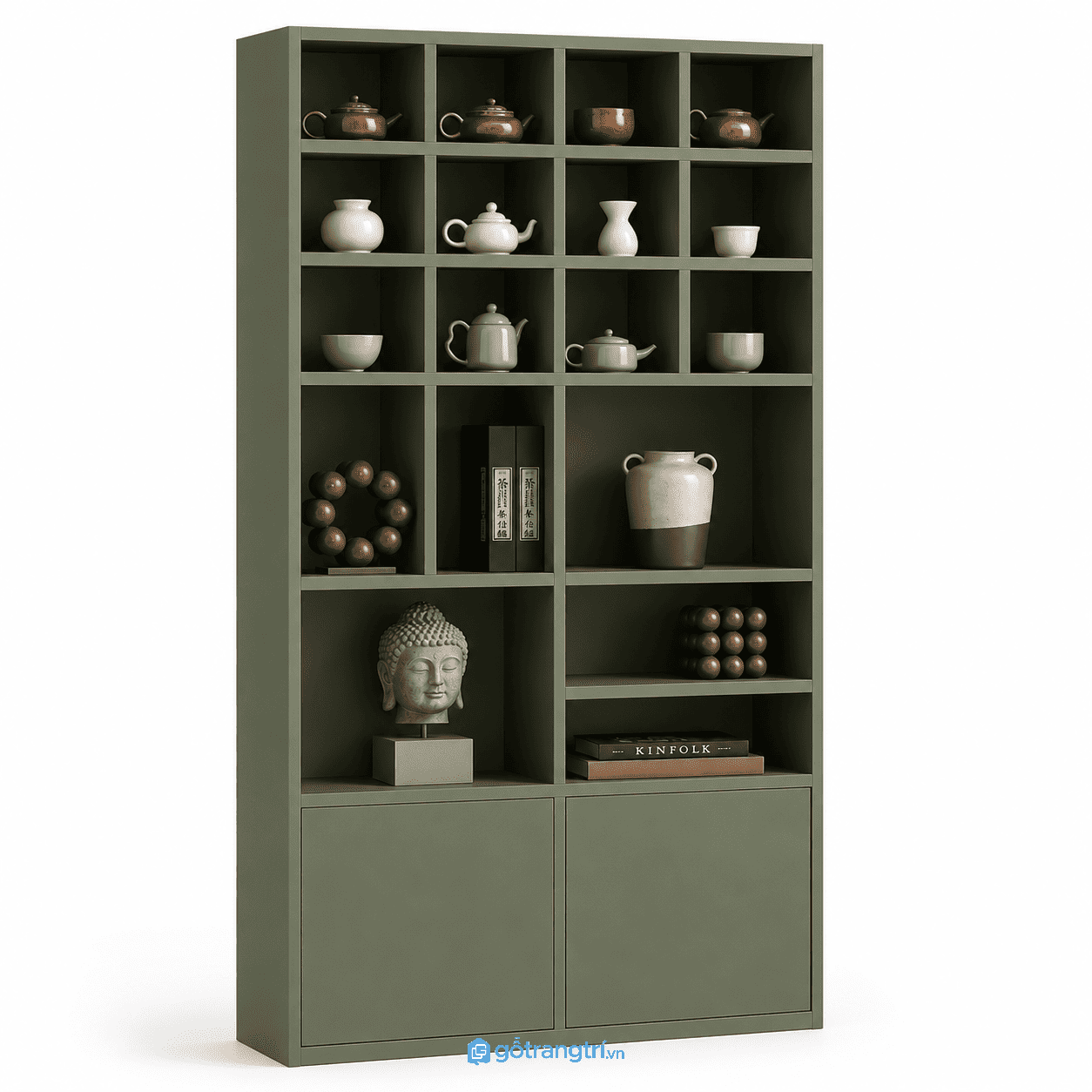 Kệ trưng bày nhiều ngăn 120cm hiện đại GHS-5061 - 1200x350x2200mm - Xanh olive