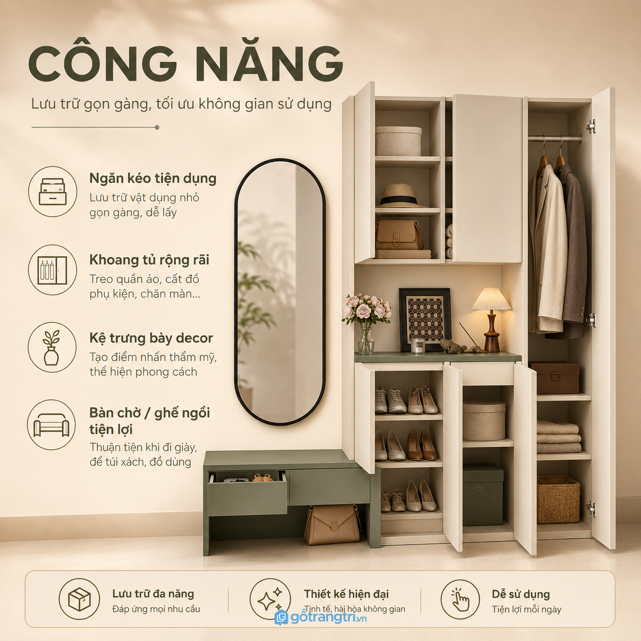 Không gian lưu trữ lớn giúp nhà luôn gọn gàng Không gian lưu trữ lớn giúp nhà luôn gọn gàng
