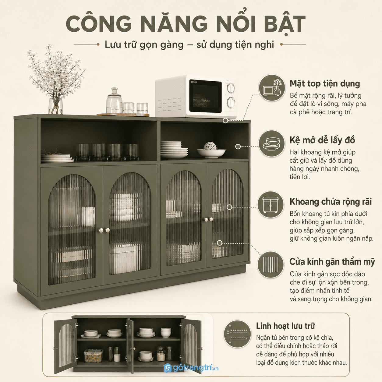 Không gian lưu trữ rộng rãi, sử dụng linh hoạt