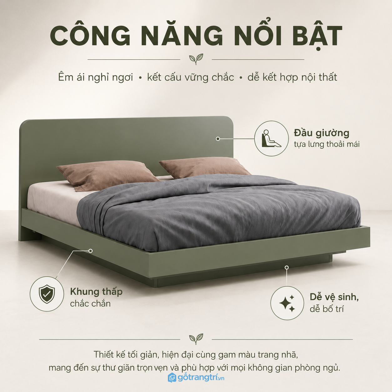 Kích thước rộng rãi mang lại sự thoải mái khi nghỉ ngơi