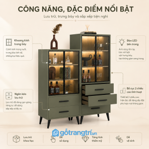 Lưu trữ linh hoạt với khoang kính và ngăn kéo