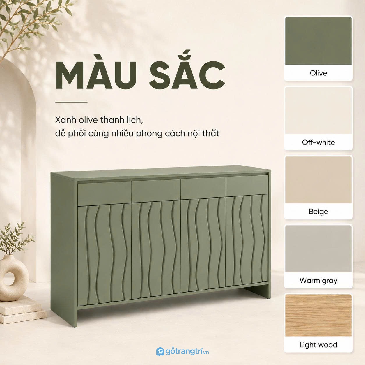 Màu xanh olive hiện đại dễ phối nội thất