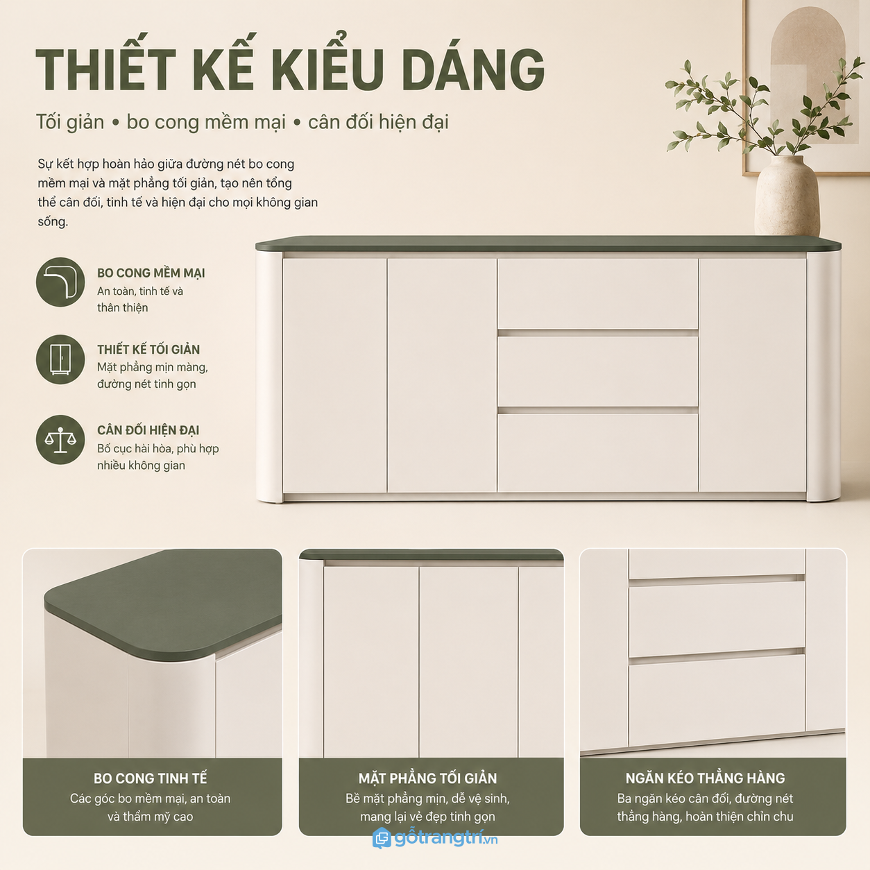 Thiết kế bo cong mềm mại tạo điểm nhấn khác biệt