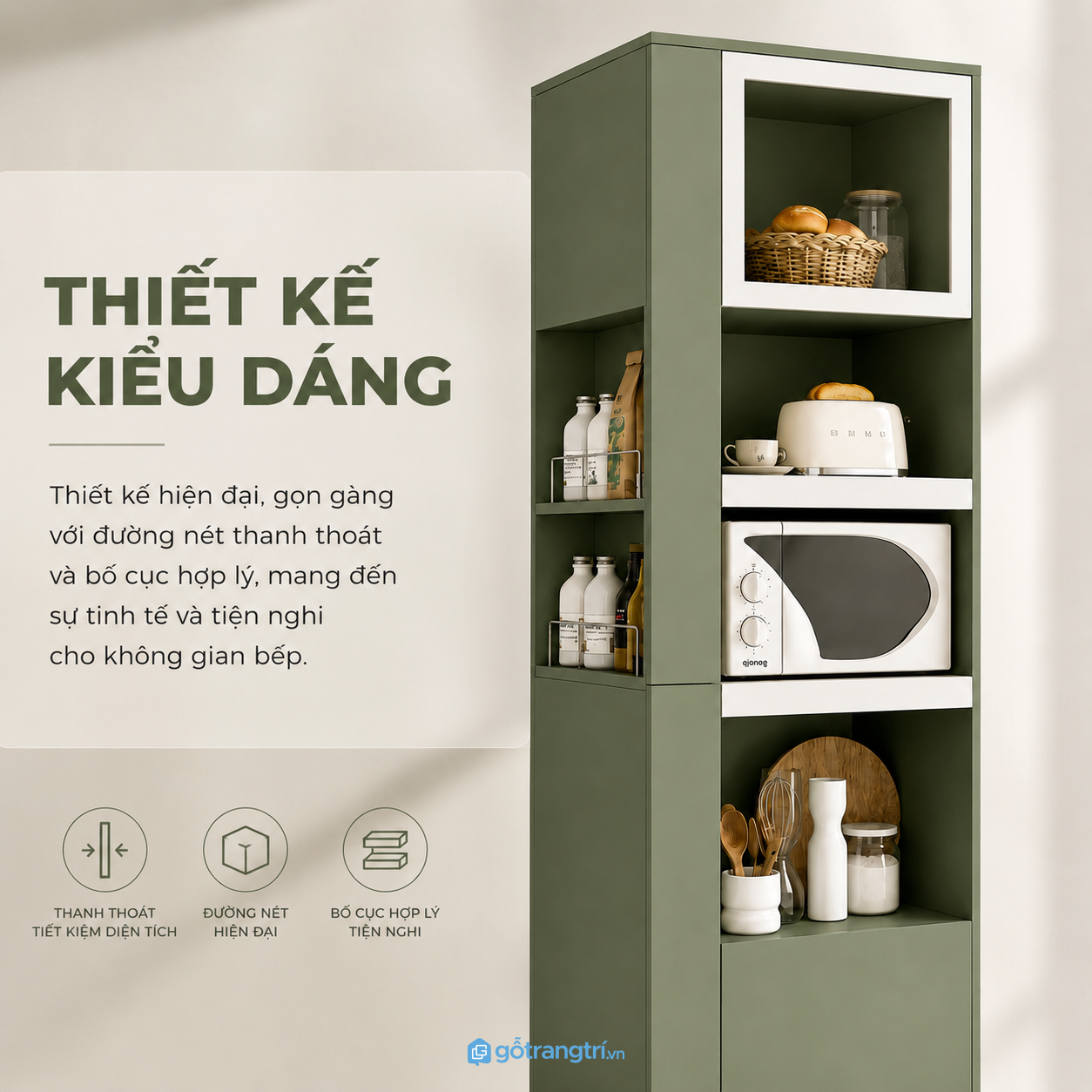 Thiết kế hiện đại, màu xanh rêu dễ tạo điểm nhấn