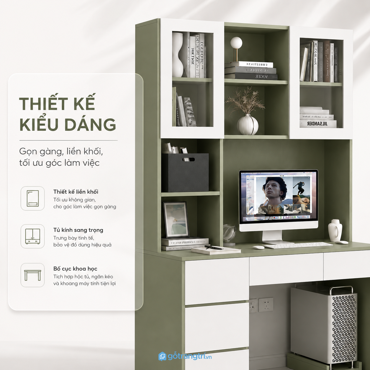 Thiết kế hiện đại, phối màu xanh rêu và trắng hài hòa Thiết kế hiện đại, phối màu xanh rêu và trắng hài hòa