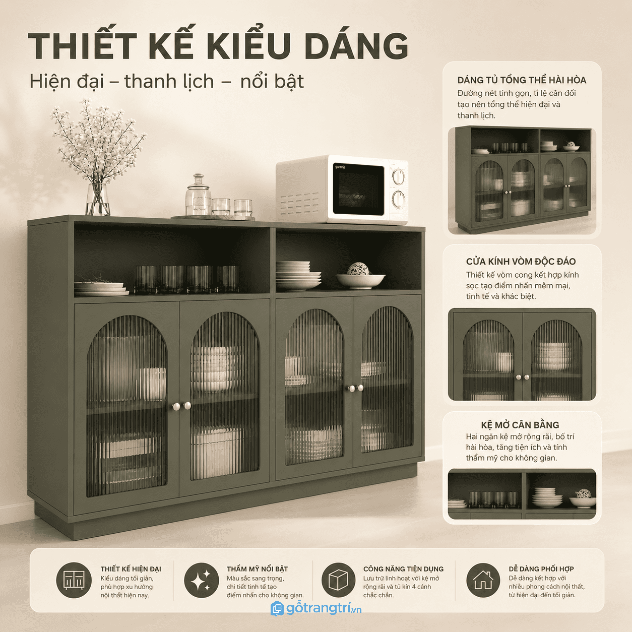 Thiết kế hiện đại với cửa kính sọc vòm nổi bật